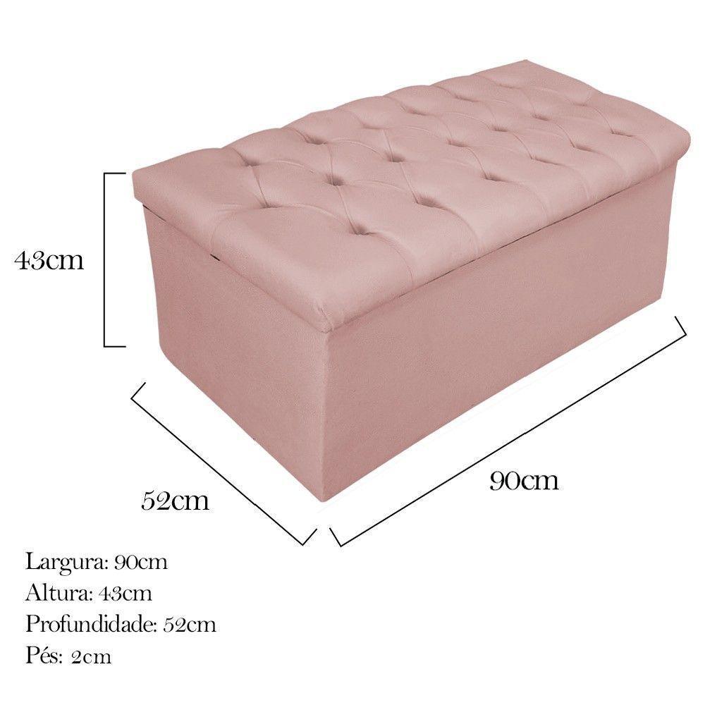 Calçadeira Baú Mel 90 Cm Solteiro com Capitonê Suede Rosê - 2
