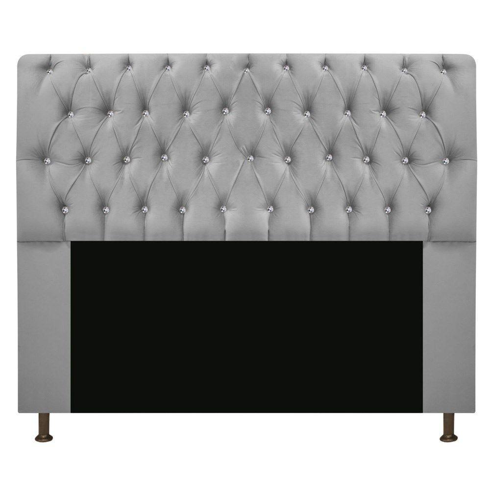 Cabeceira Estofada Lady Com Strass 140cm Queen Size Cinza - 1
