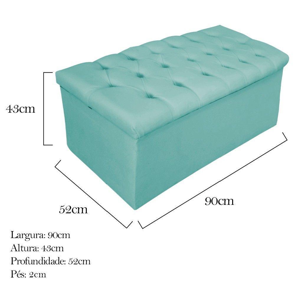 Calçadeira Baú Mel 90 Cm Solteiro com Capitonê Azul Tiffany - 2
