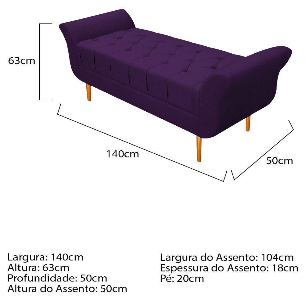 Kit Cabeceira Lady e Recamier Ari 140 Cm Casal Suede Roxo - 4