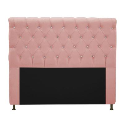Cabeceira Cristal 195cm King Size com Strass Suede Rosê