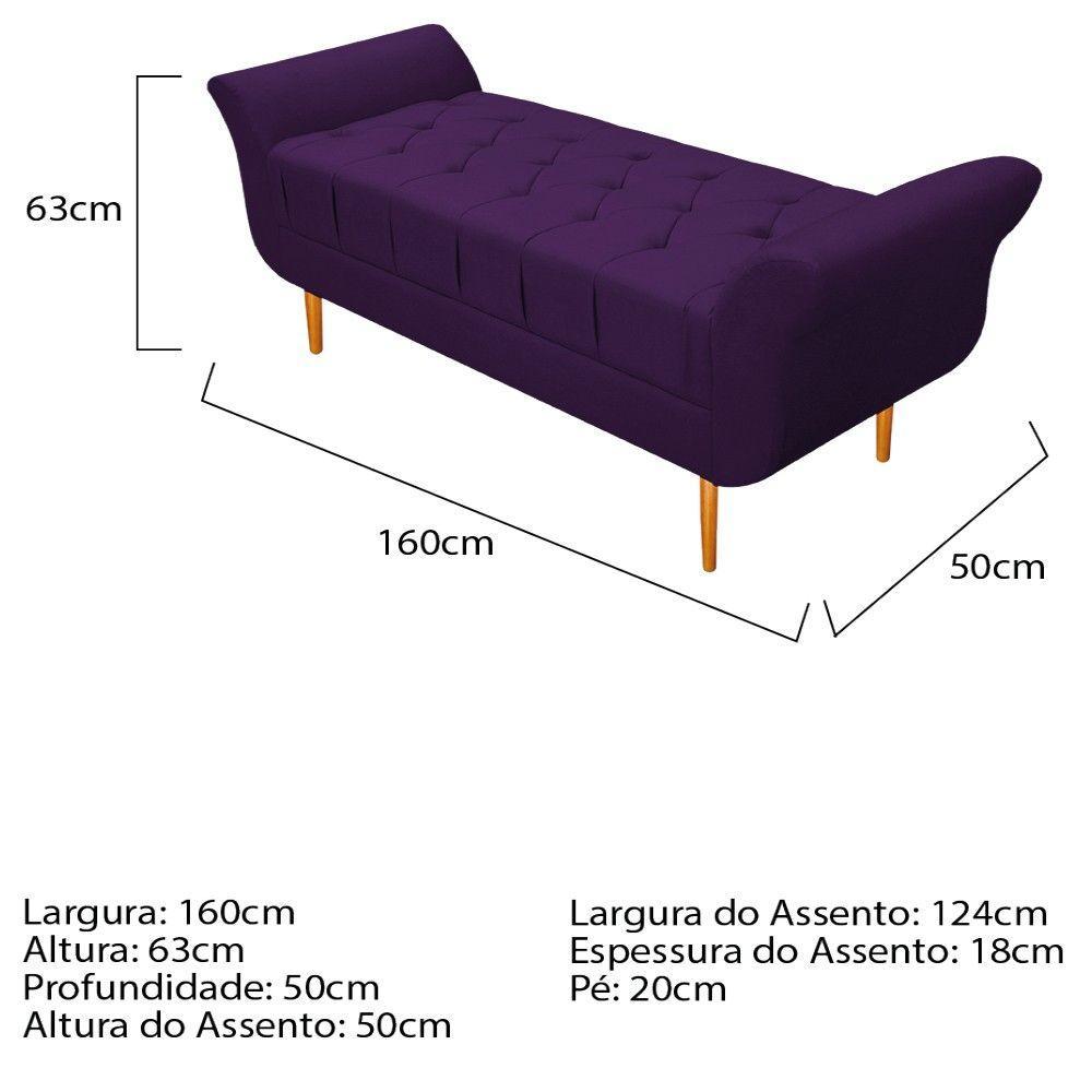 Cabeceira Lady e Recamier Ari 160 Cm Queen Size Suede Roxo - 5