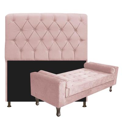 Cabeceira Lady e Recamier Félix 140 Cm Casal Suede Rosê