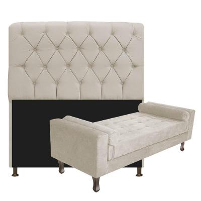 Cabeceira Lady e Recamier Félix 140 Cm Casal Suede Bege