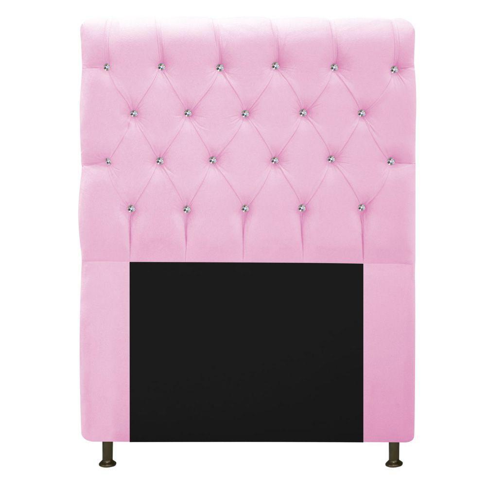 Cabeceira Cristal 90cm Solteiro com Strass Suede Rosa Bebê - 1