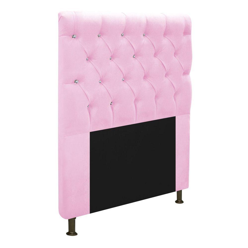 Cabeceira Cristal 90cm Solteiro com Strass Suede Rosa Bebê - 3