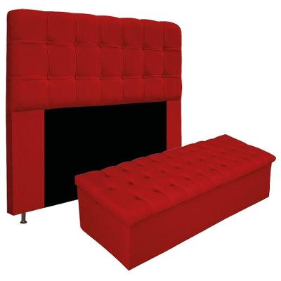 Cabeceira e Calçadeira Baú Mel 140 Cm Casal Vermelho