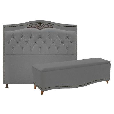 Cabeceira e Calçadeira Yasmim 160 Cm Queen Size Suede Cinza