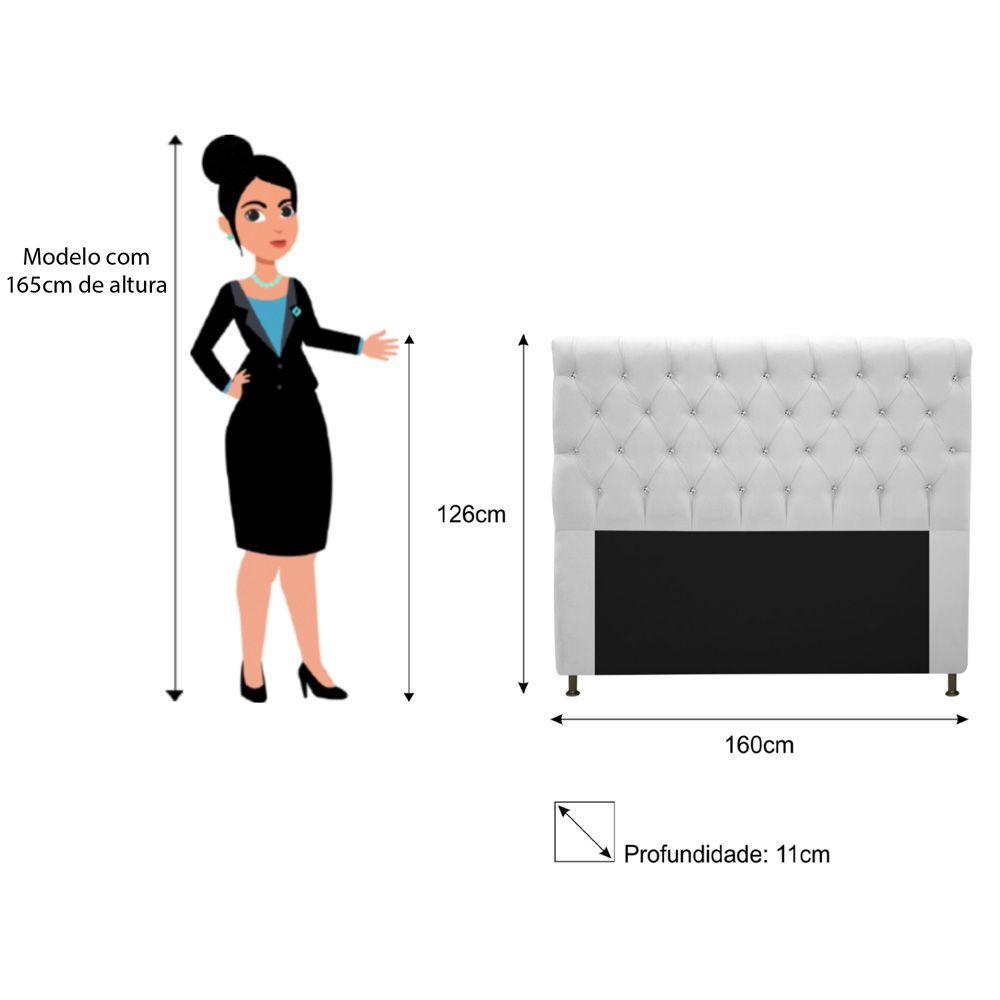 Cabeceira Cristal 160cm Queen Size com Strass Suede Branco - 2