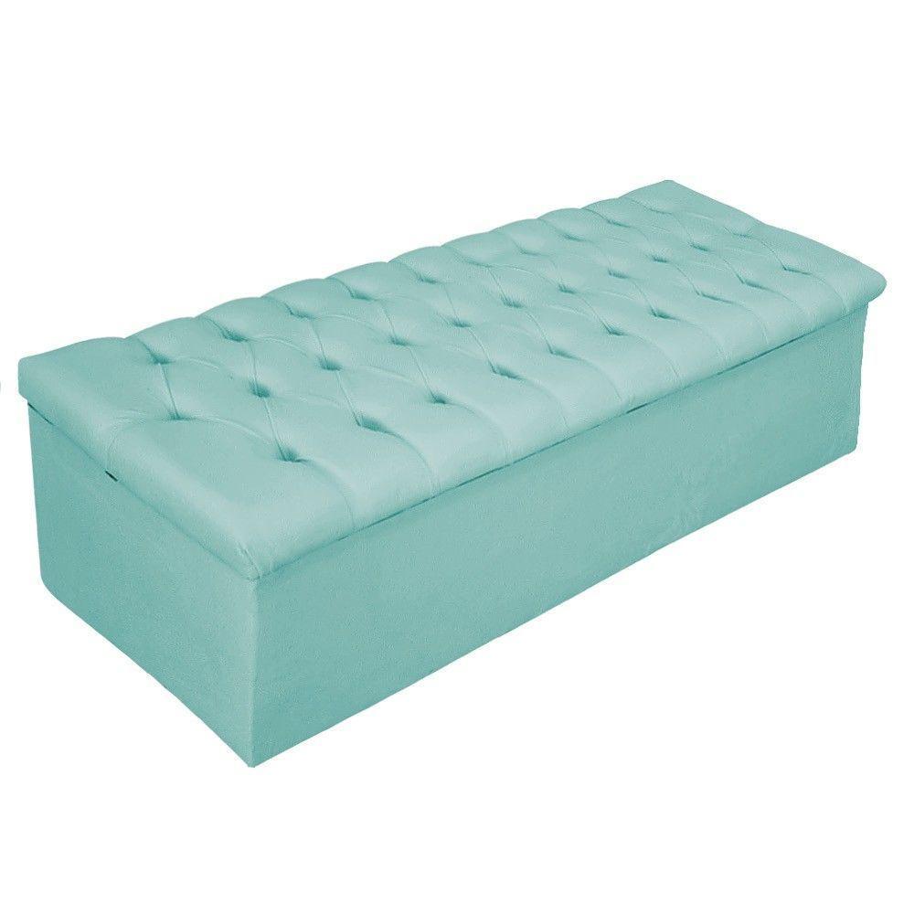 Cabeceira e Calçadeira Baú Mel 160Cm Queen Size Azul Tiffany - 4