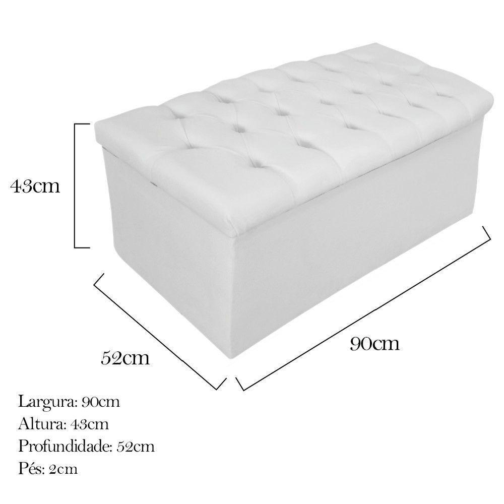 Calçadeira Baú Mel 90 Cm Solteiro com Capitonê Suede Branco - 3
