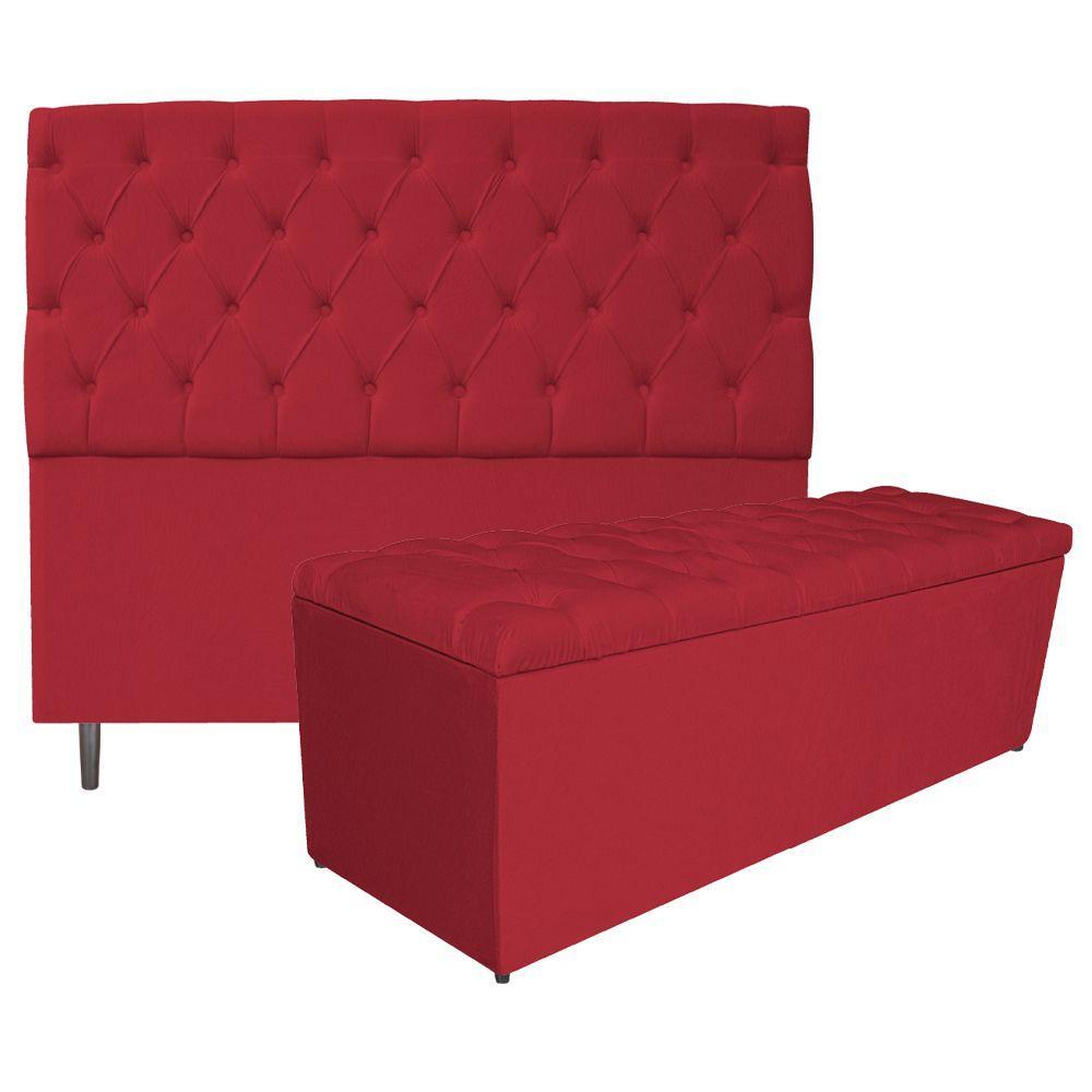 Kit Cabeceira e Calçadeira 195 Cm King Size Suede Vermelho - 1