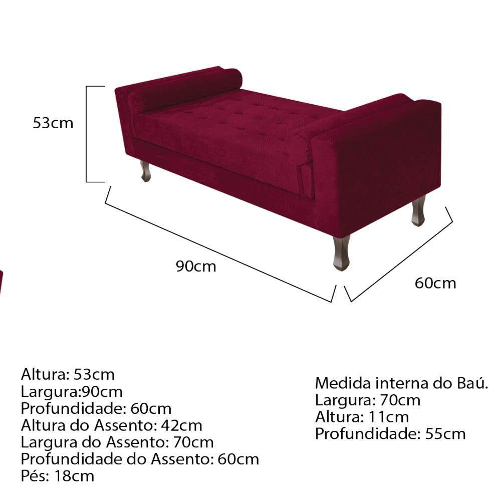 Cabeceira Lady e Recamier Félix 90 Cm Solteiro Suede Bordô - 6