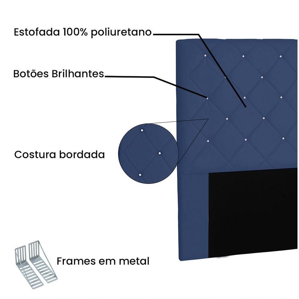 Cabeceira Tania Cama Box Queen 160 Cm Suede Azul Marinho - 3