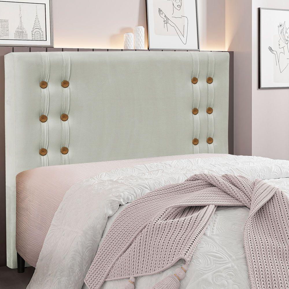 Cabeceira Casal 1,40m Genova Veludo Pallazio Cinza Prata - 4