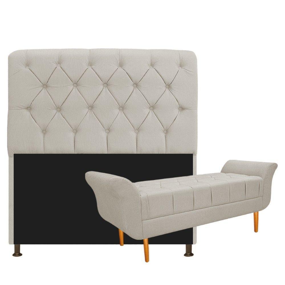 Cabeceira Lady e Recamier Ari 160Cm Queen Size Suede Bege - 1