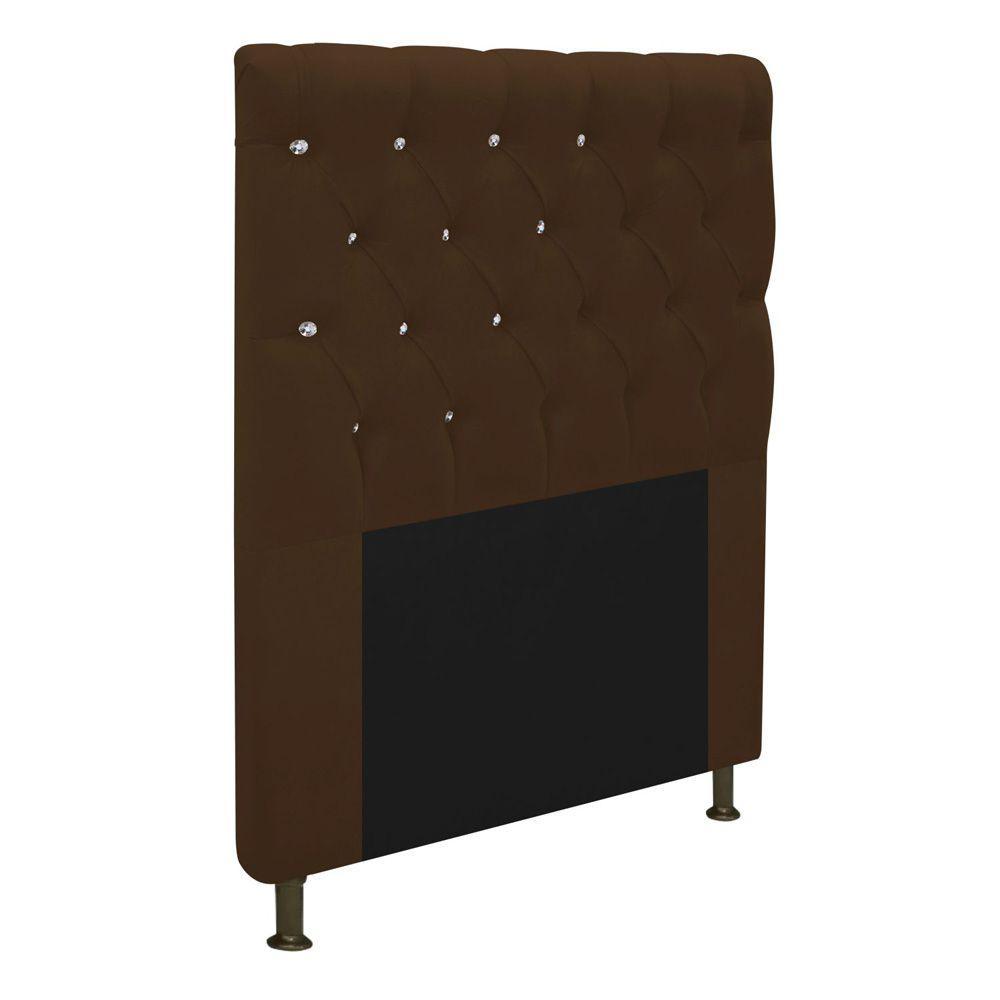 Cabeceira Cristal 90cm Solteiro com Strass Suede Marrom - 3
