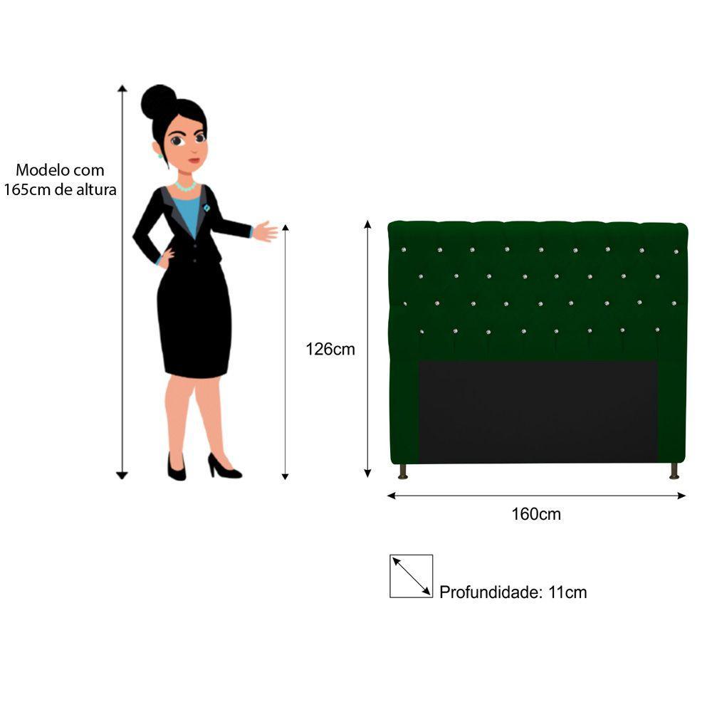 Cabeceira Cristal 160cm Queen Size com Strass Suede Verde - 2