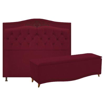 Kit Cabeceira e Calçadeira Yasmim 90 Cm Solteiro Suede Bordô