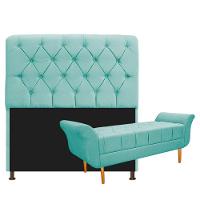 Cabeceira Lady e Recamier Ari 140Cm Casal Suede Azul Tiffany - 1