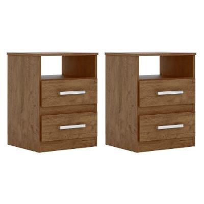 Kit 2 Mesas De Cabeceira 2 Gavetas Apolo Castanho Avelã Wood Moval