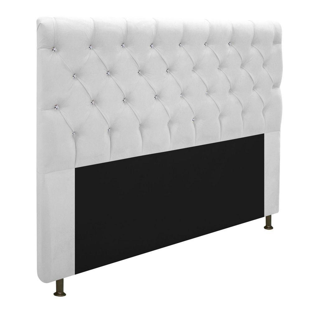 Cabeceira Cristal 195cm King Size com Strass Suede Branco - 3