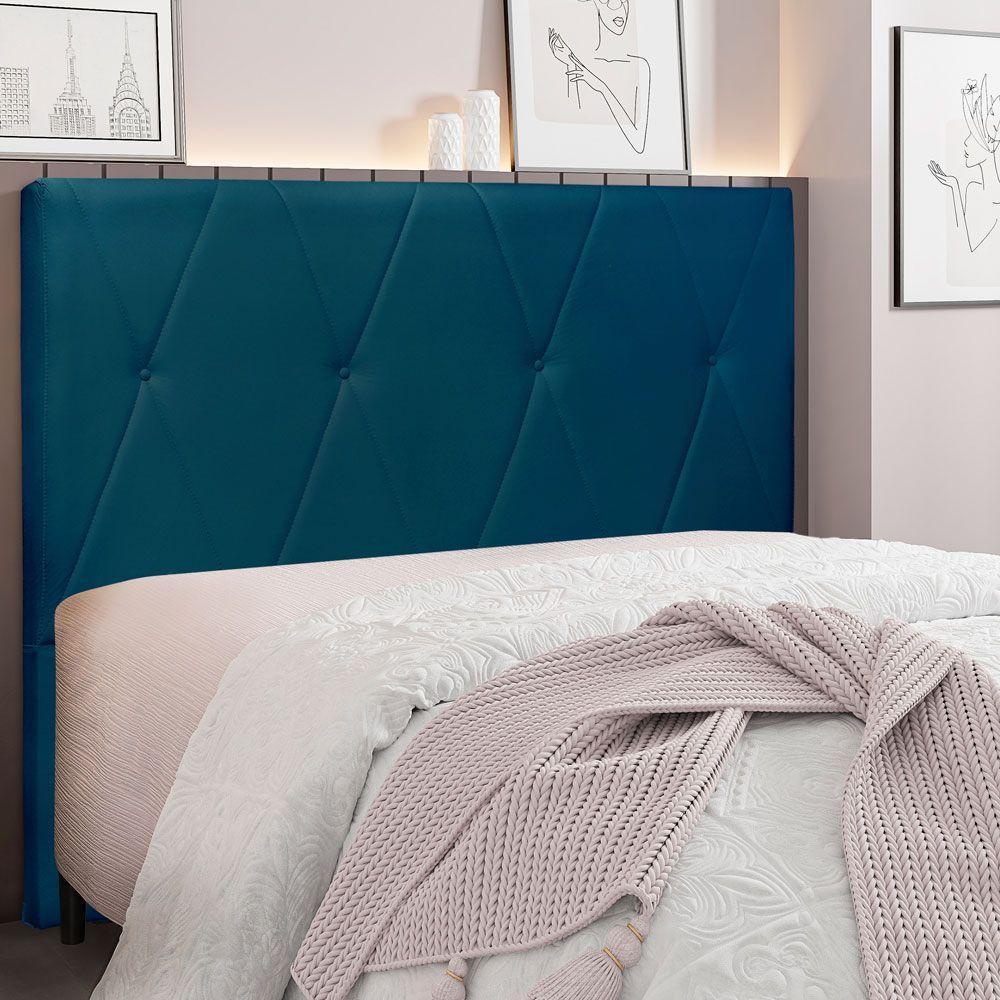 Cabeceira Casal 1,40m Aquilla Veludo - Pallazio Azul Marinho - 2