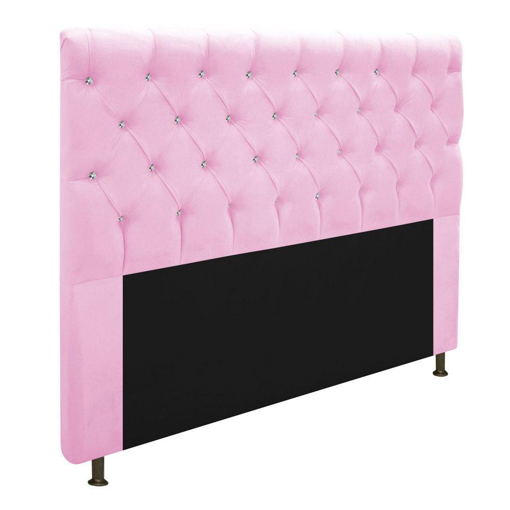 Cabeceira Cristal 195cm King Size com Strass Suede Rosa Bebê - 3