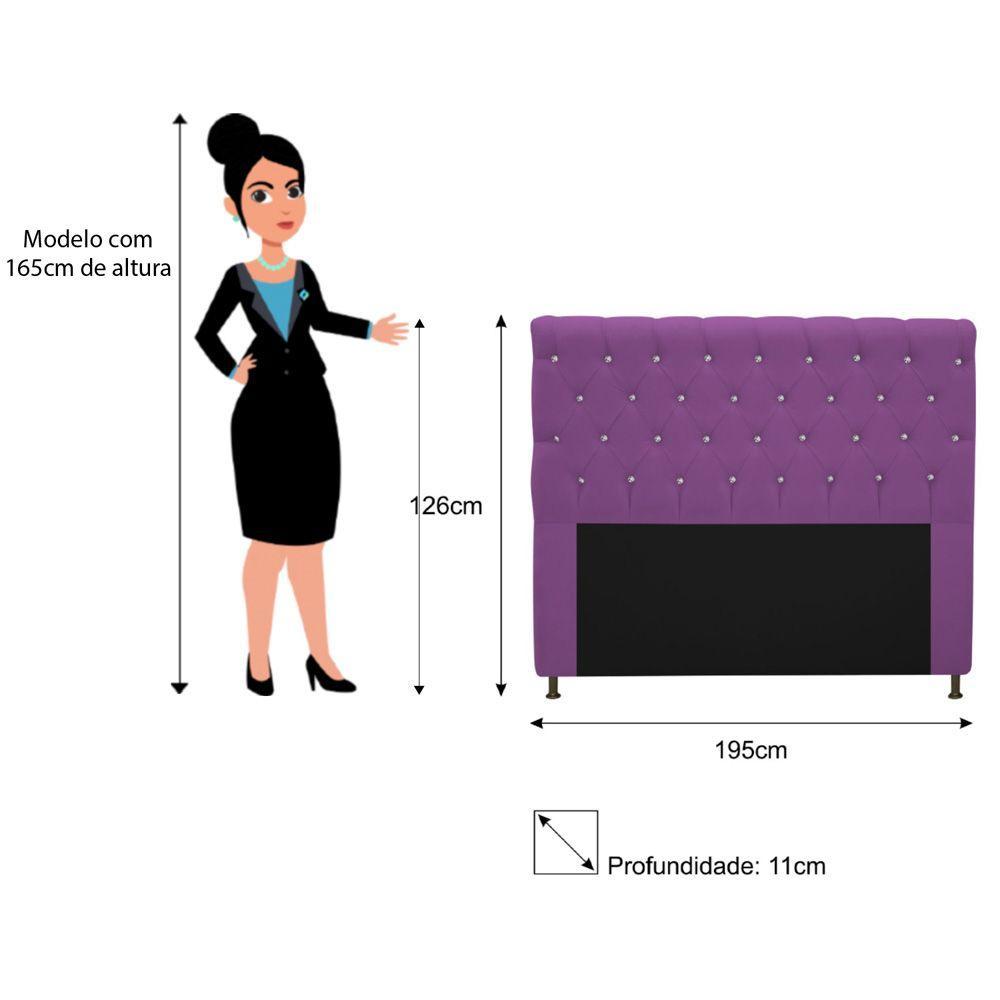 Cabeceira Cristal 195cm King Size com Strass Suede Roxo - 2