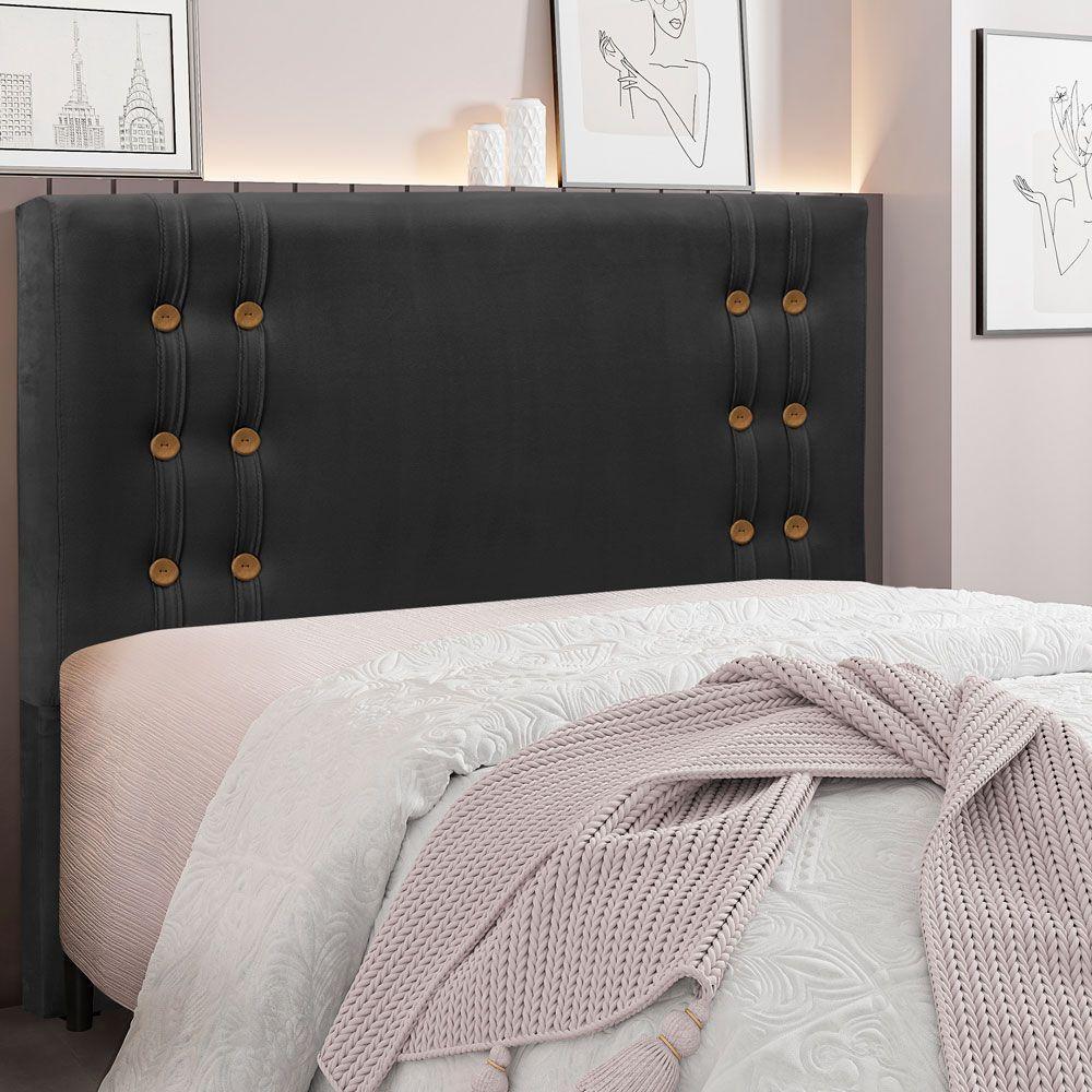 Cabeceira Casal 1,40m Genova Veludo Preto Pallazio - 3