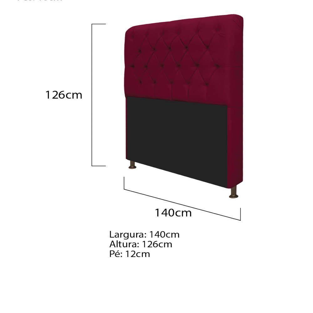 Cabeceira Lady e Recamier Félix 140 Cm Casal Suede Bordô - 3
