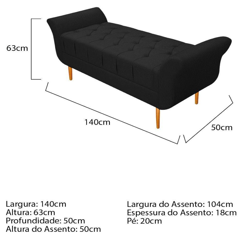 Kit Cabeceira Lady e Recamier Ari 140 Cm Casal Suede Preto - 5