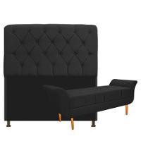 Kit Cabeceira Lady e Recamier Ari 140 Cm Casal Suede Preto - 1