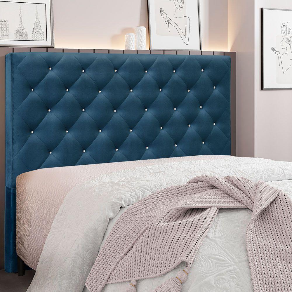 Cabeceira King 1,95m Tânia Veludo Azul Marinho - 4