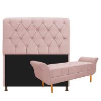 Cabeceira Lady e Recamier Ari 160Cm Queen Size Suede Rosê - 1