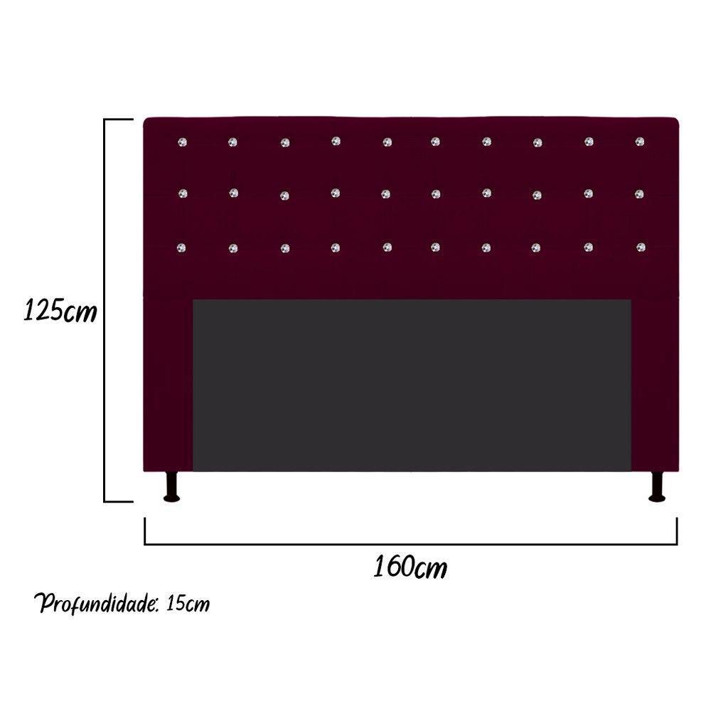 Cabeceira Dama 160Cm Queen Size Com Strass Suede Bordô - 2