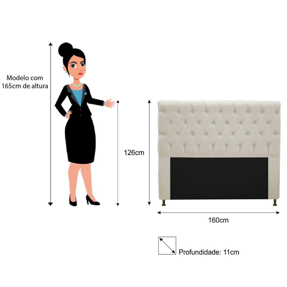 Cabeceira Cristal 160cm Queen Size com Strass Suede Bege - 2