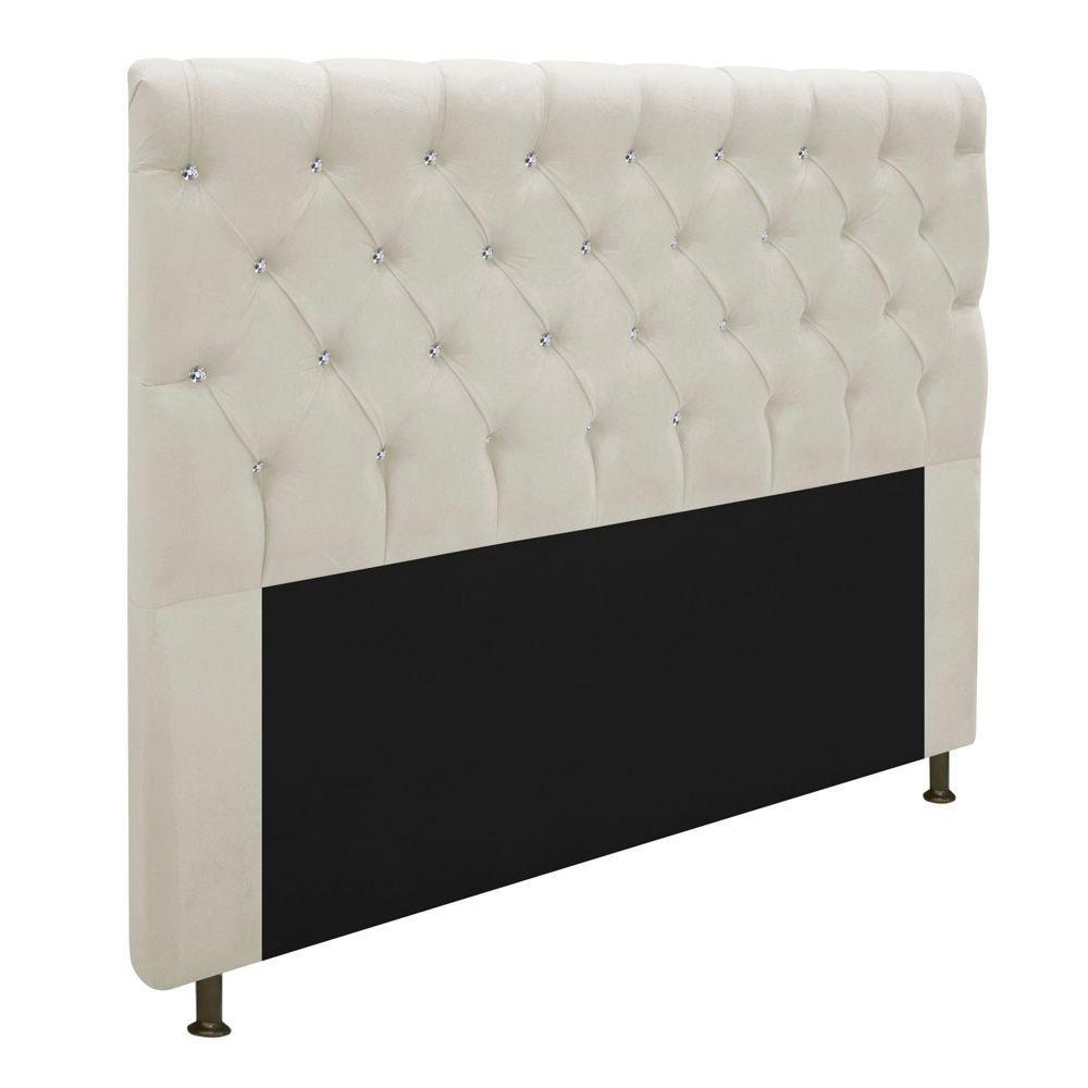 Cabeceira Cristal 160cm Queen Size com Strass Suede Bege - 3