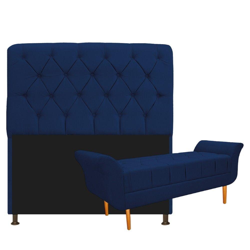 Cabeceira Lady e Recamier Ari 90Cm Solteiro Azul Marinho - 1