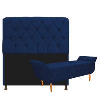 Cabeceira Lady e Recamier Ari 90Cm Solteiro Azul Marinho - 1