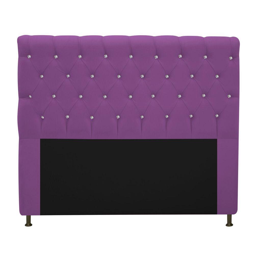 Cabeceira Cristal 160cm Queen Size com Strass Suede Roxo - 1