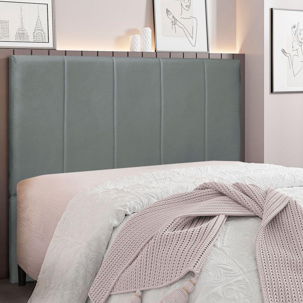 Cabeceira Casal 1,40m Ravenna Veludo Cinza Chumbo - Pallazio - 4