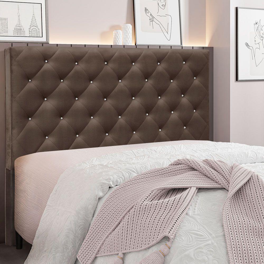 Cabeceira Queen 1,60m Tânia Veludo Marrom - 4