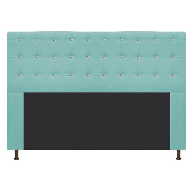 Cabeceira Dama 195Cm King Size Com Strass Suede Azul Tiffany