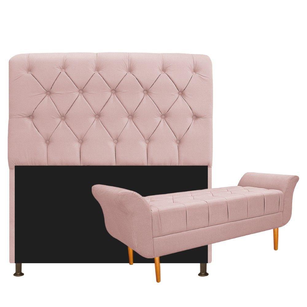 Cabeceira Lady e Recamier Ari 195Cm King Size Suede Rosê - 1