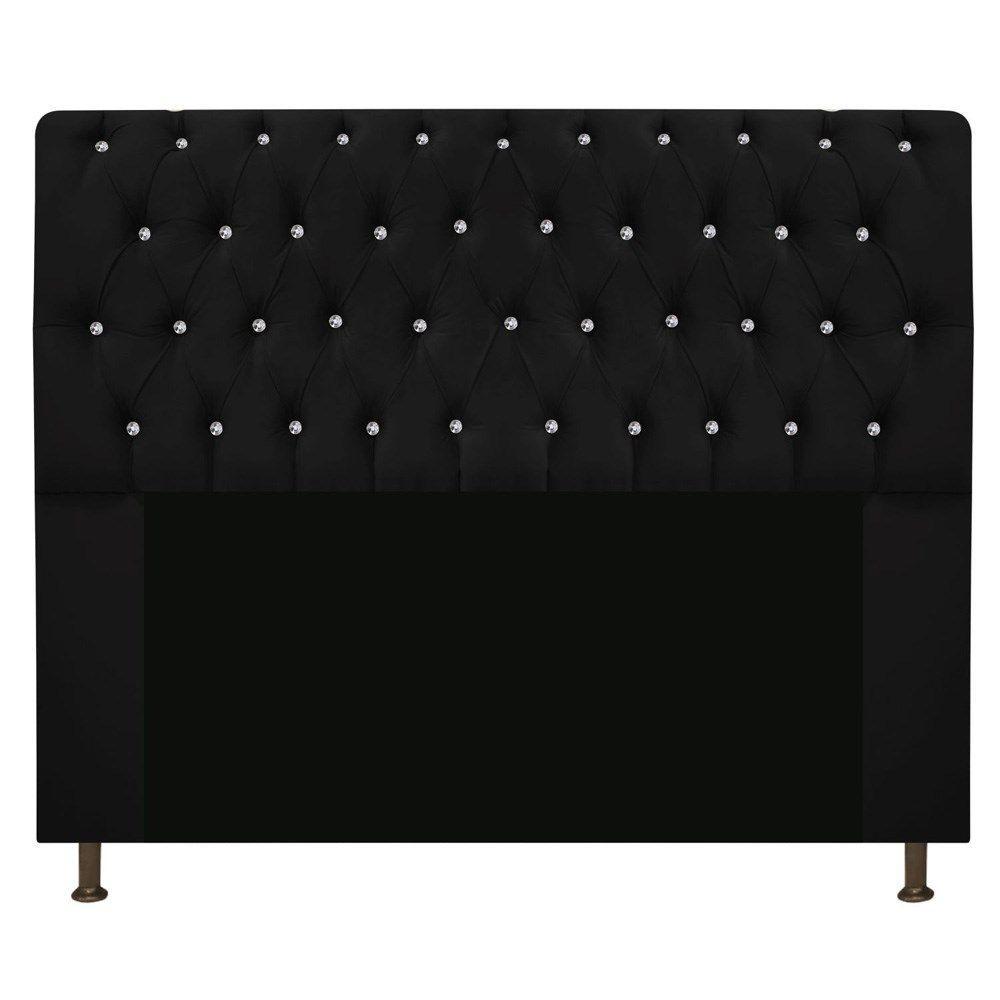 Cabeceira Com Strass 160Cm Queen Size Suede Preto - 1