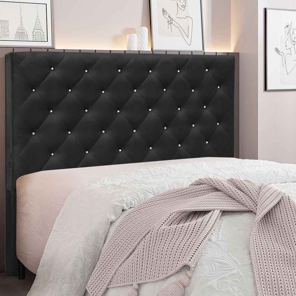 Cabeceira Queen 1,60m Tânia Veludo Preto - 2