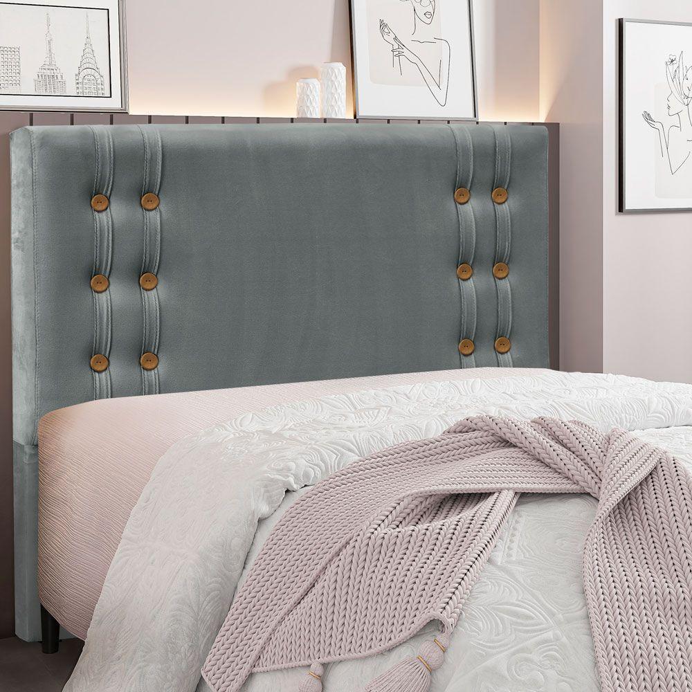 Cabeceira King 1,95m Genova Veludo Cinza Chumbo Pallazio - 4