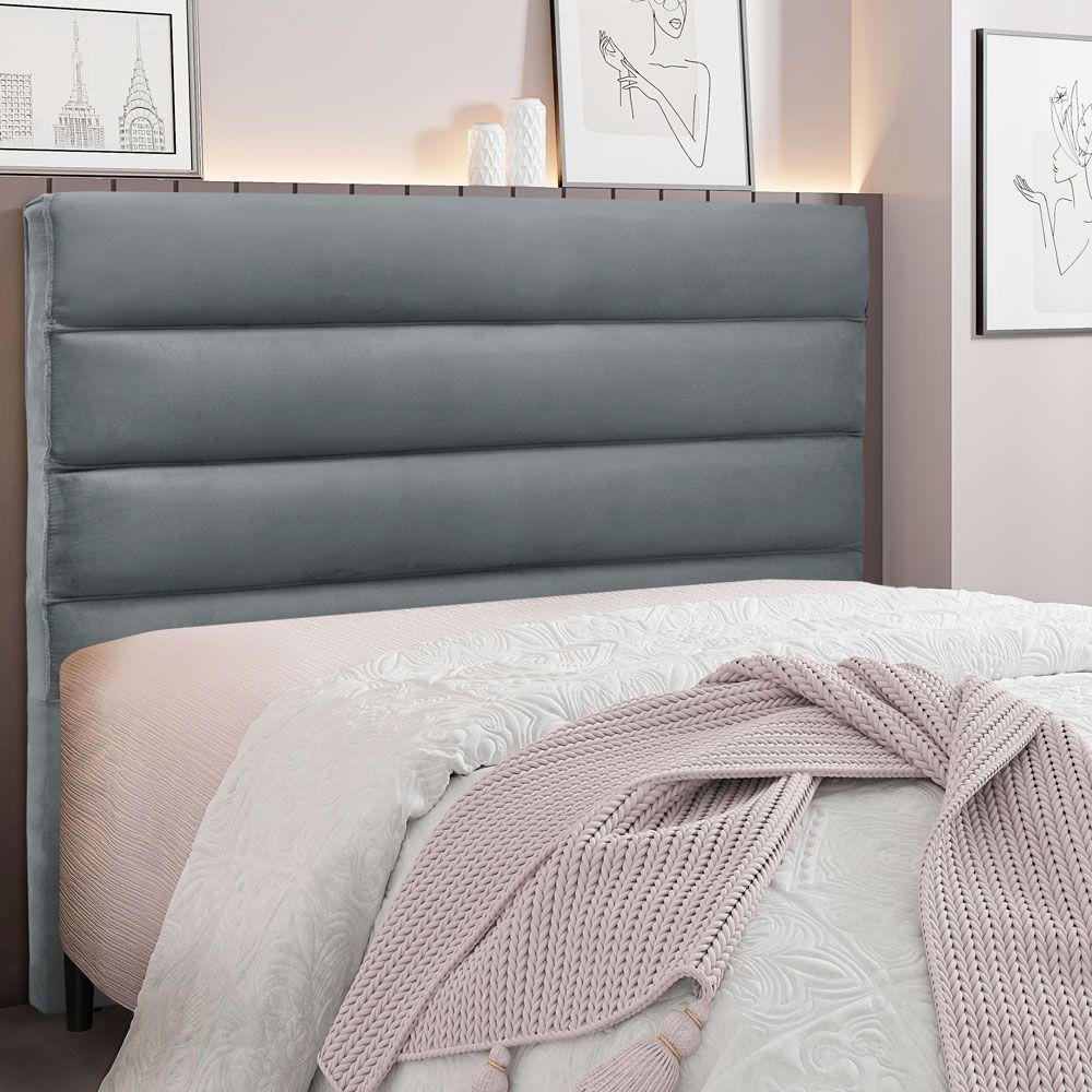 Cabeceira King 1,95m La Italiana Veludo Cinza Chumbo - 4