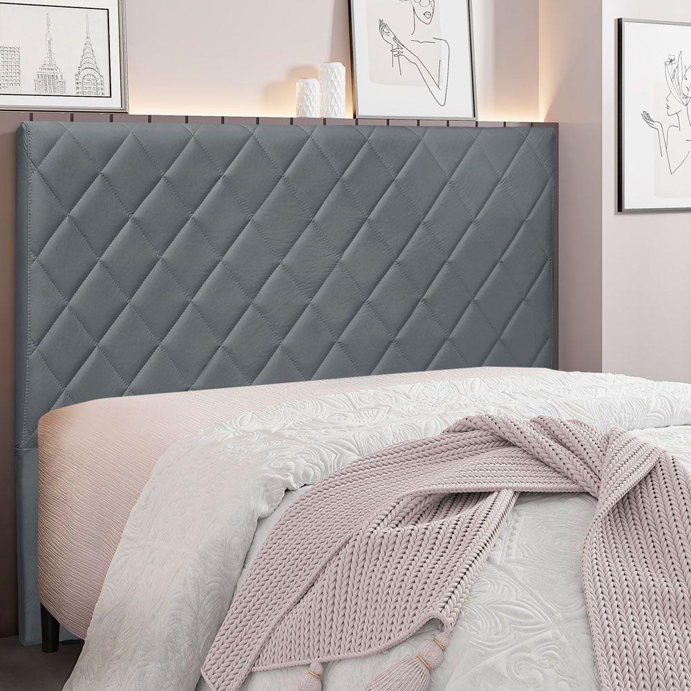 Cabeceira Casal 1,40m Esmeralda Veludo - Pallazio Cinza Chumbo - 4